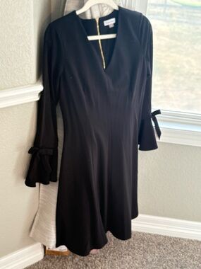 Calvin Klein Black Long-Sleeve A-Line Dress with Bow Cuffs